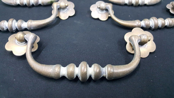 Architectural Salvage Brass & Flower Finial Drawer Pull Handles Set of 5