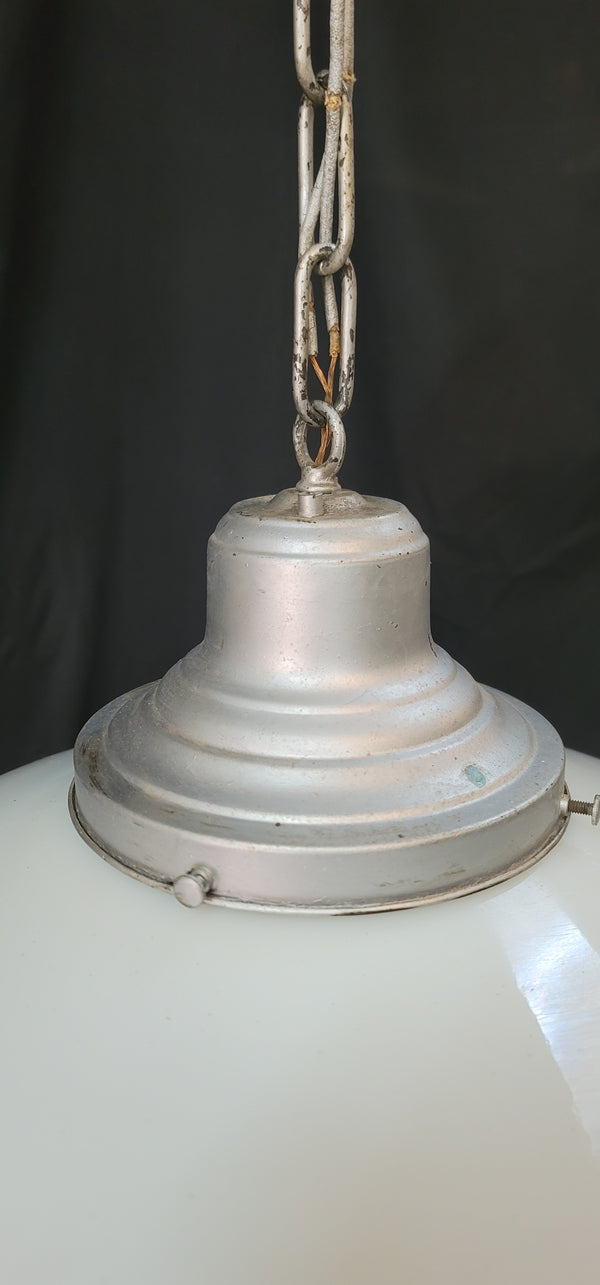 Vintage Art Deco Pendant Light w/ White Bullseye Pointed Shade GS01028