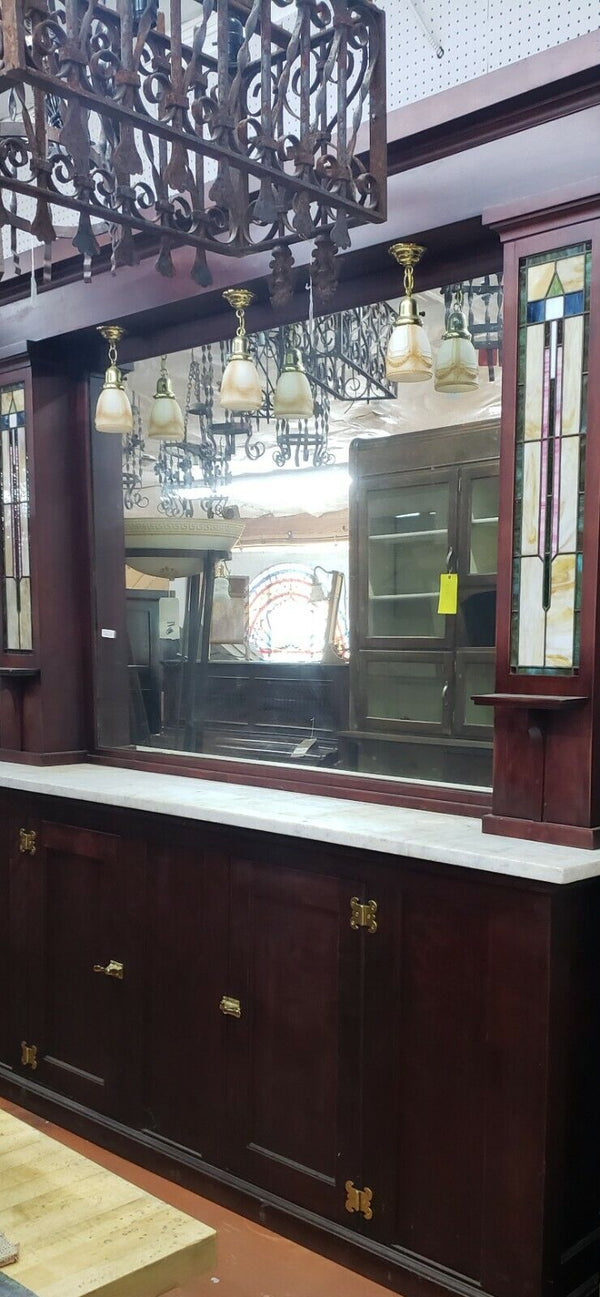 Restored 1920's Art Deco Back Bar Carrara Top Stained Glass Panels & Lighting
