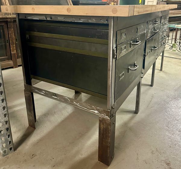 Industrial Salvaged Butcher Block & Steel Work Table GA20813
