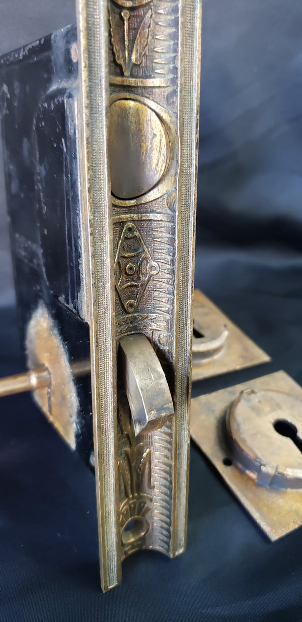 Restored 1870's Eastlake Victorian Pocket Door Lock Set w/ Key & More GS010925