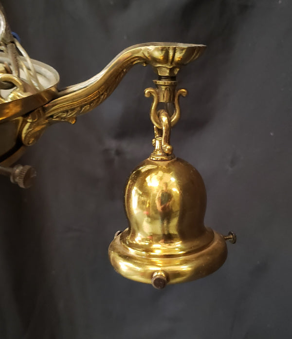 Restored Ornate Victorian 8 Light Brass Pan Chandelier 21" x 37" GS00980