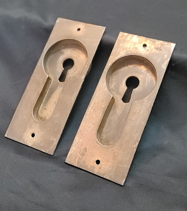 Pair of Restored Brass Keyhole Pocket Door Plates 4 3/4" x 1 9/16" GS00861