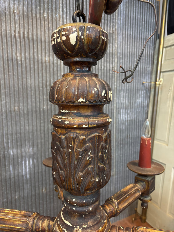 1800s Early Wooden Chandelier with Original Paint GA21168