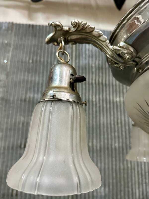 Restored Art Deco Chrome Plate 5-Light Pan Chandelier GA21012