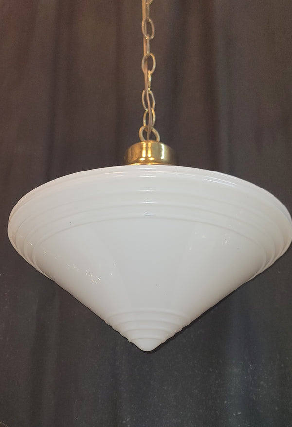 Set of 4 Restored Art Deco Brass Pendant Lights w/ Pointed Bullseye Shades GS01032
