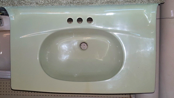 Vintage Green Porcelain Bathroom Sink with 2 Front Chrome Legs - Local Pick Up