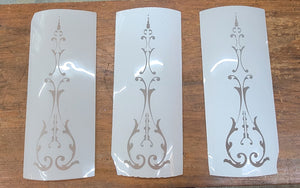 Set of 3 Victorian White Cased Curved Etched Glass Panels 24