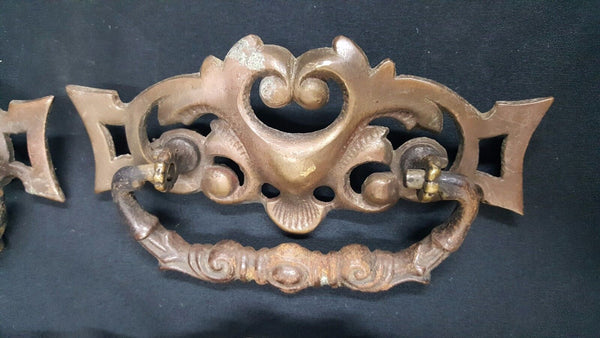 Architectural Salvage Wide Scroll & Heart Design Drawer Pull Handles Set of 4