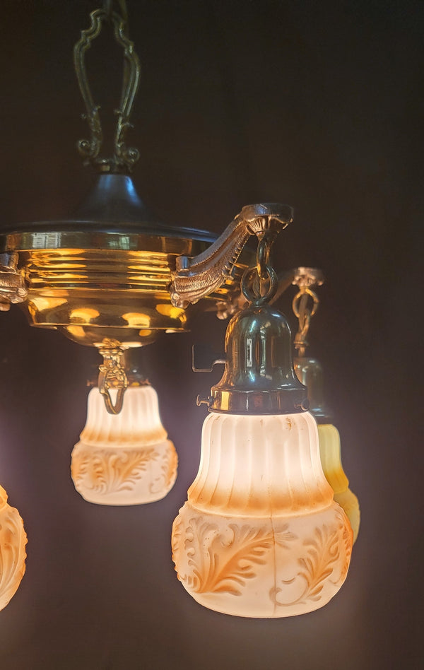 Vintage 5 Light Two Tone Brass Pan Chandelier 18" x 16" GS00970