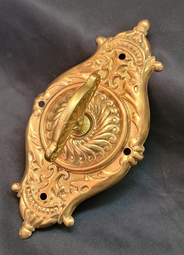 Restored Ornate Victorian Door Bell Turn & Backplate 5 3/8"2 3/4" GS00856