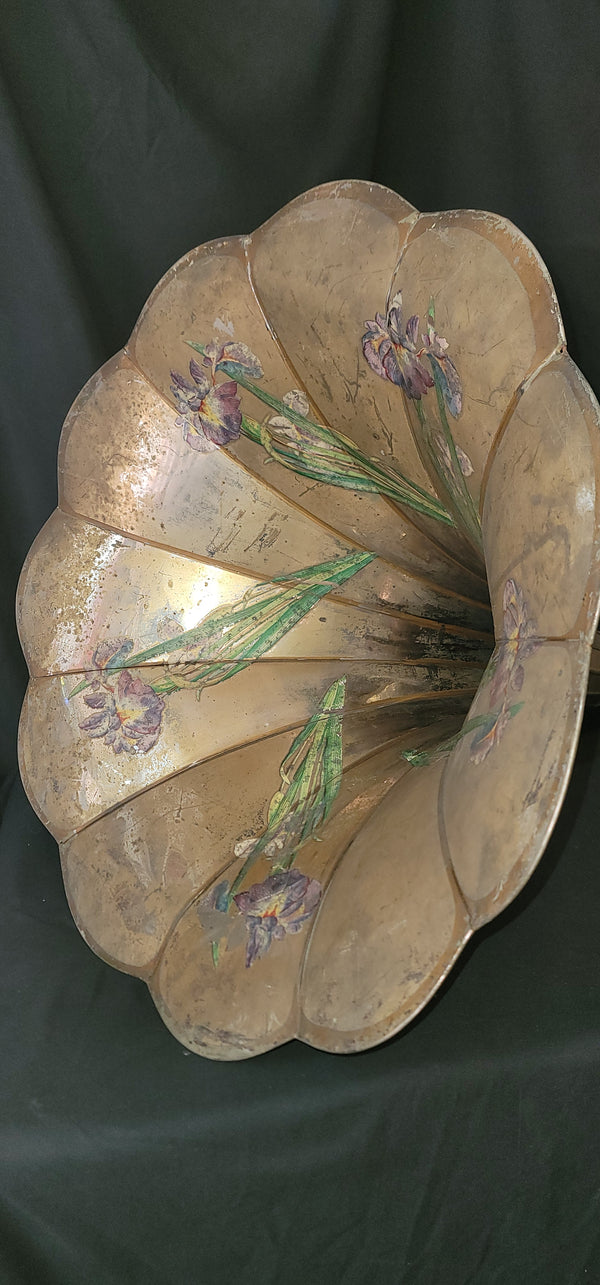 Large Phonograph Gramophone Brass Floral Horn 32" T x 23 1/2" W GS01018