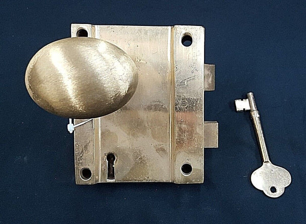 Brass Ship Rim Lock with Oval Knob with Key