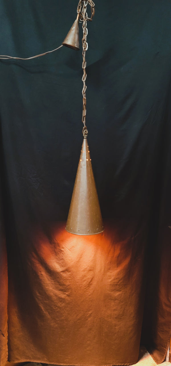 Vintage Copper Cone Shaped Pendant Light w/ Matching Cap & Chain GS00843