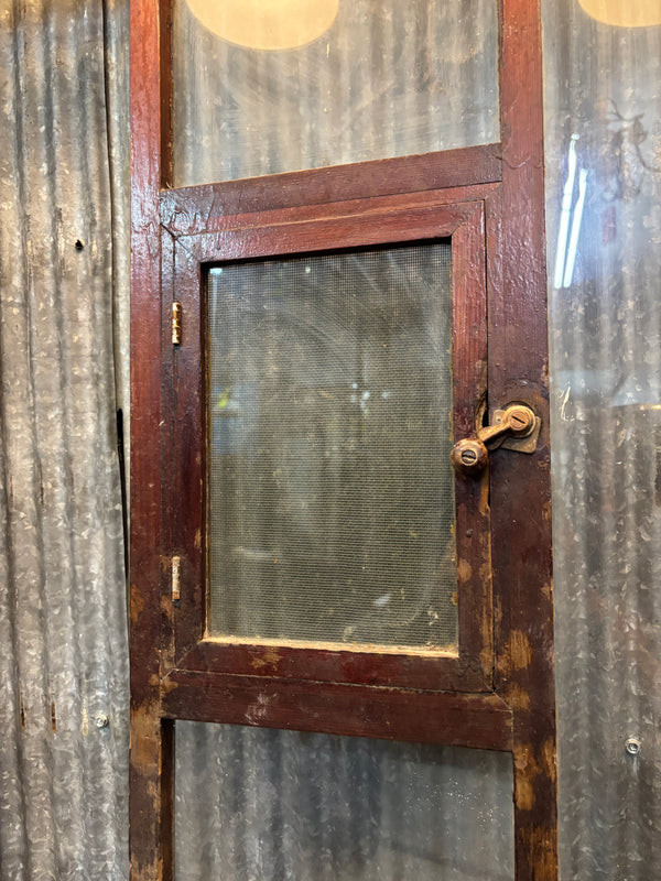 Wooden Storm Door with Glass Panels and Screen Speakeasy Window GA21526