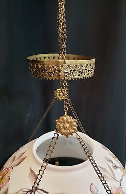 Ornate Queen Anne Hanging Oil Lantern w/ Hand Painted Shade GS00744