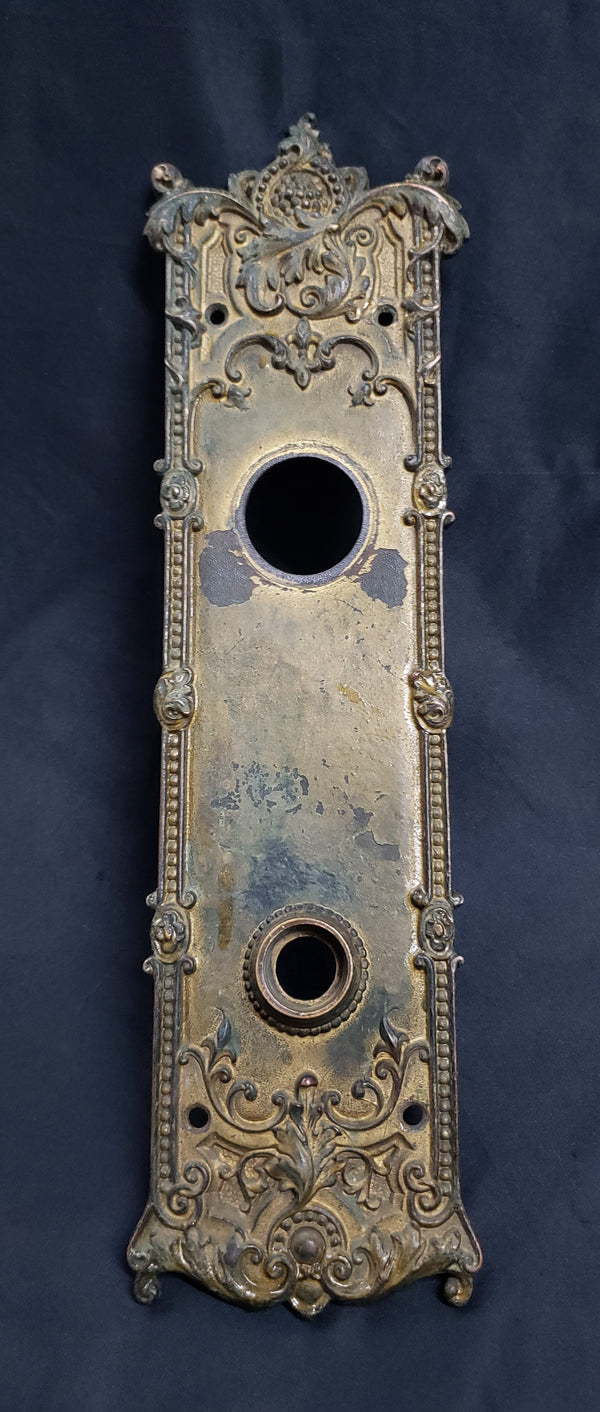 Art Nouveau Brass Door Back Plate w/ Dead Bolt Hole 11 5/8" x 3 1/2" GS00870