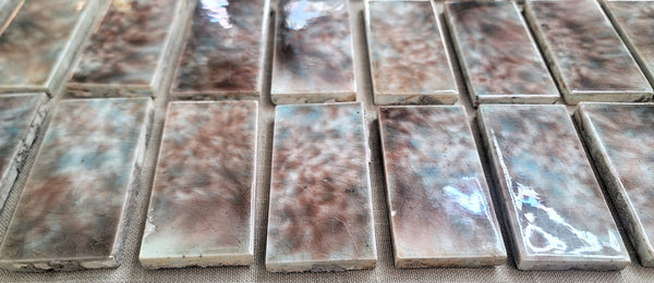 Set of 51 Glazed Fireplace Tiles w/ Mottled Design 4" x 2" GS010942
