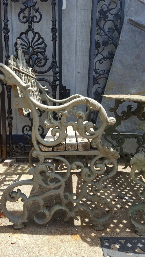Rare 1800's Ornate Victorian Cast Iron Exterior Table w/ Benches GS00705