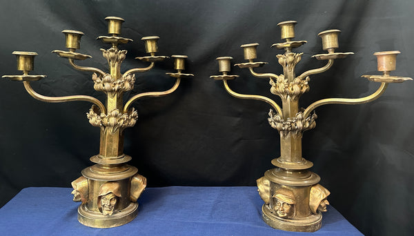 French Empire Antique Figural Brass Candelabra Pair GA20508