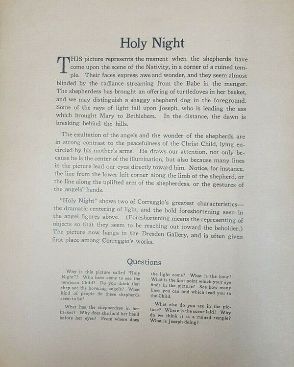 1927 "Holy Night" Correggio Instructor Picture Study Series Painting Owen Pub