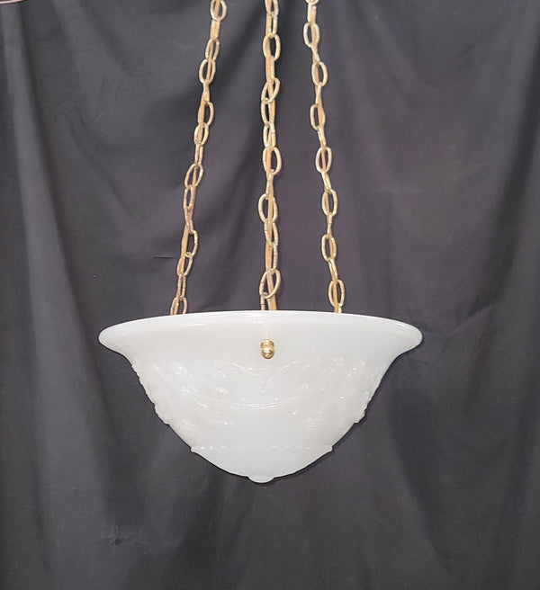 Restored Neo Classical Pendant Light w/ Textured Shade & Brass Chains GS01070