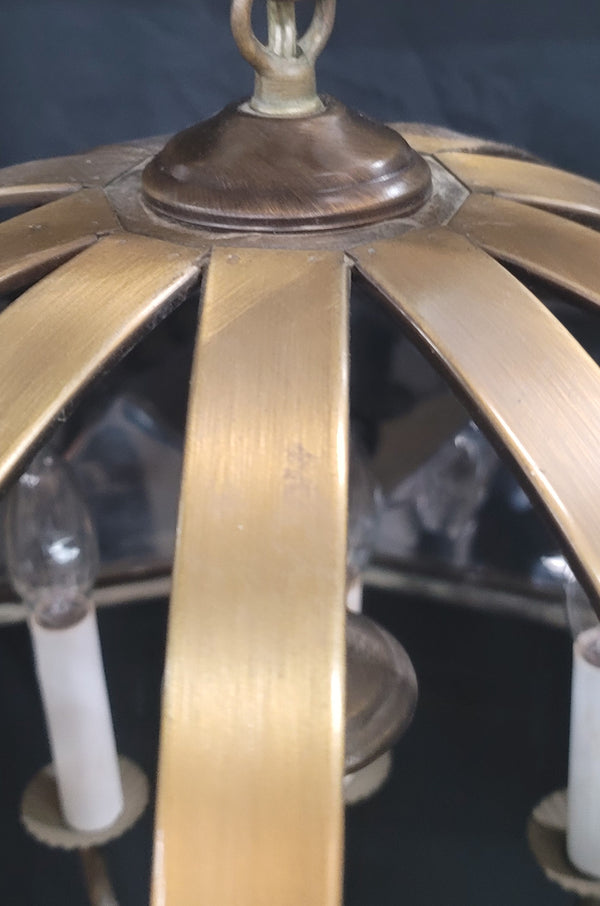 MCM Ten Light Chandelier w/ Faceted Beveled Glass Panels 20" x 17" GS00954