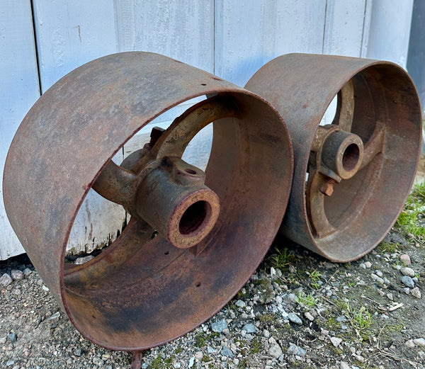 Pair of Industrial Cast Iron Pulley Wheels GA20929