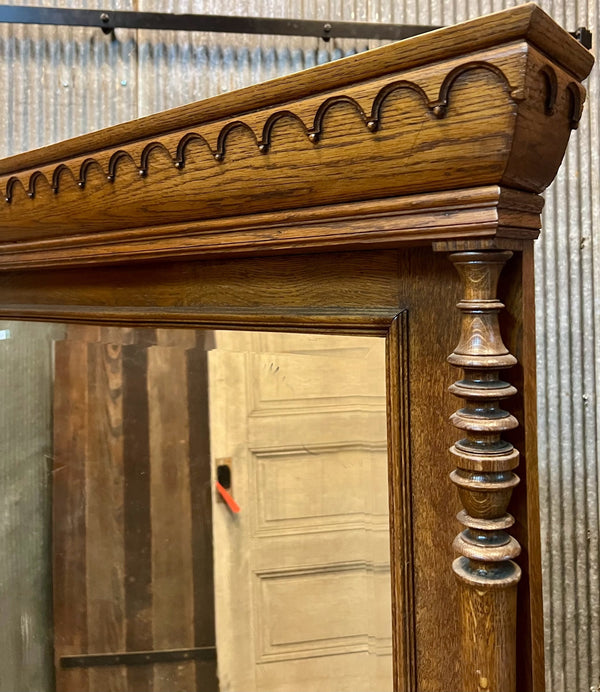 Walnut Victorian/Eastlake Beveled Glass Mirror w/ Carved Wood Columns GA10144