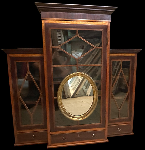 Antique Traditional Mahogany & Tiger Oak Wood Inlaid Cabinet GA20379