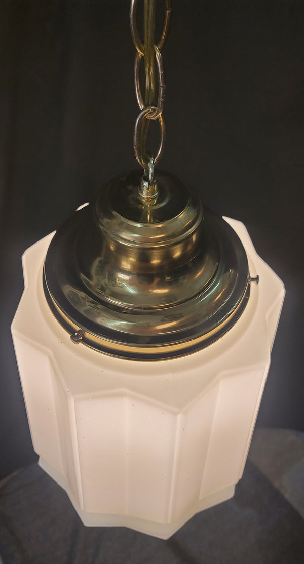 Restored Art Deco White Geometric Pendant Light Fixture GS01020