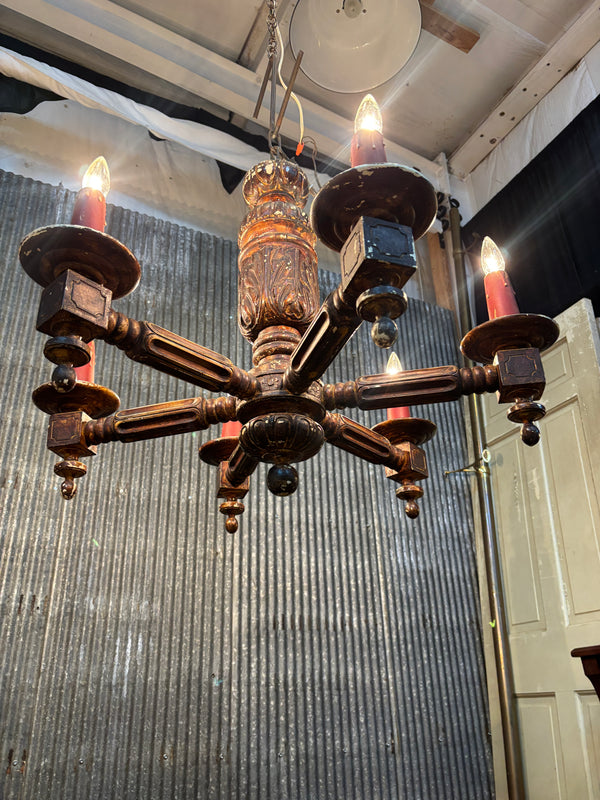 1800s Early Wooden Chandelier with Original Paint GA21168