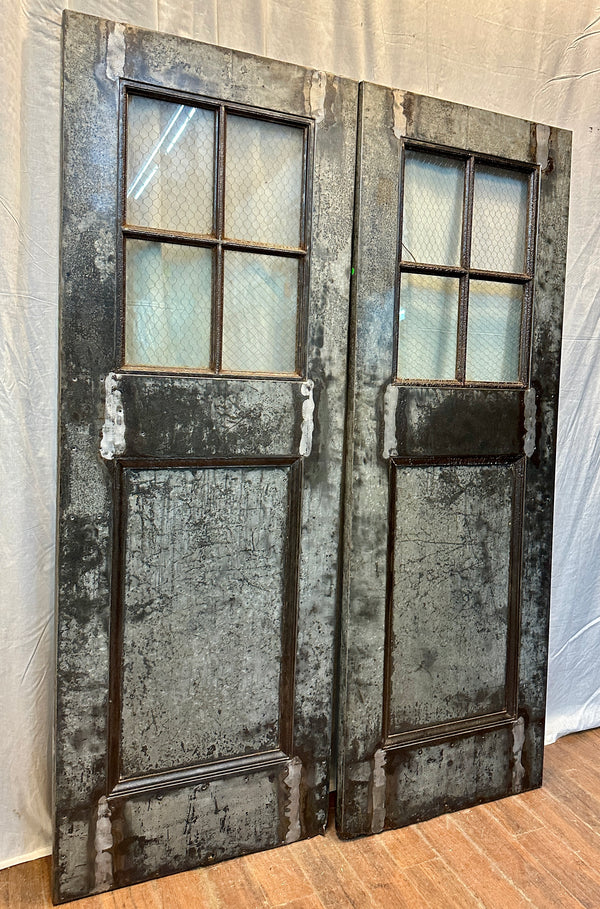 4-Pane 1-Panel Galvanized Steel Double Doors w/ Chicken Wire Glass GA20571