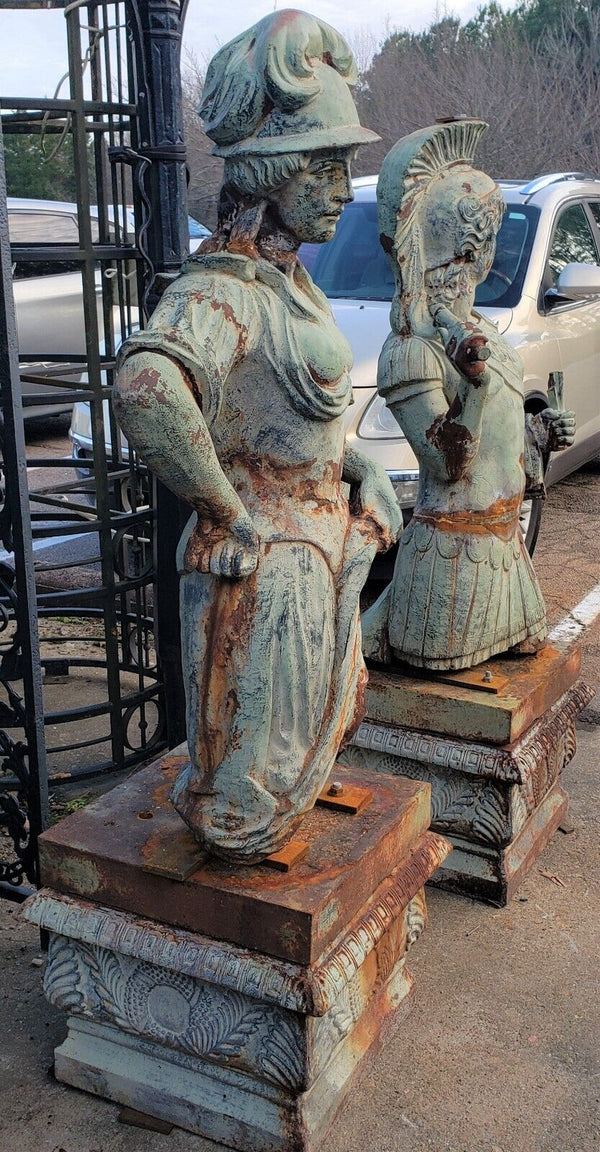 Cast Iron Custom Made Man & Woman Trojan Soldiers on Pedestals GS00747