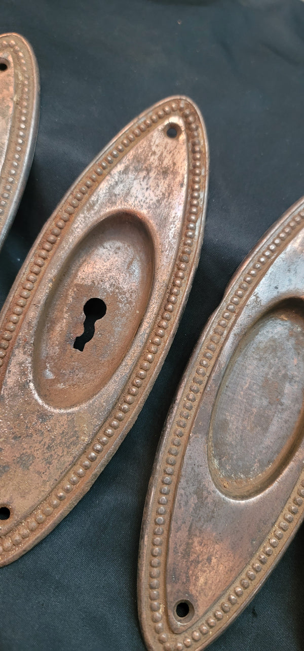 Set of 4 Oval Pocket Door Escutcheon Plates w/ Beaded Trim 7" x 2 1/4" GS00857