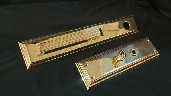 NOS Art Deco Baldwin Tremont Backplates w/ Dead Bolt Space & Thumb Turn GS00806