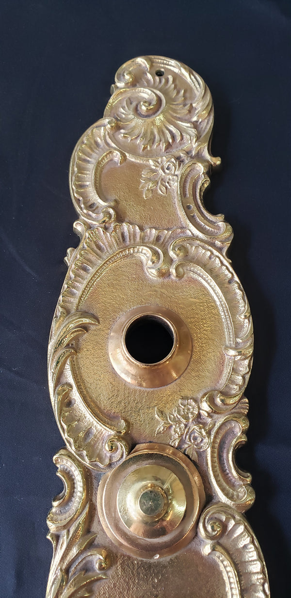 Restored Ornate Art Nouveau Solid Brass Door Back Plate 13" x 3 1/8" GA290
