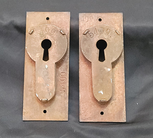 Pair of Restored Brass Keyhole Pocket Door Plates 4 3/4" x 1 9/16" GS00861