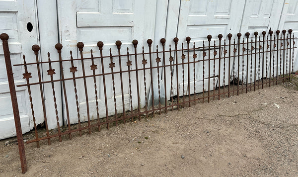 Antique Wrought Iron Fencing w/ Ball Top Finials & Floral Medallions GA20480