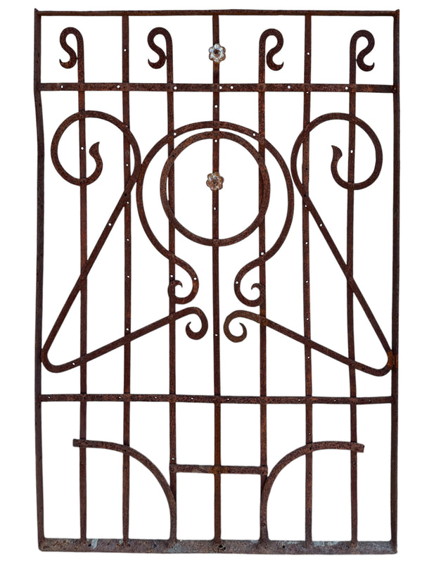 Geometric Wrought Iron Fence Panel with Flower Accents 55" T x 39" W GS00048