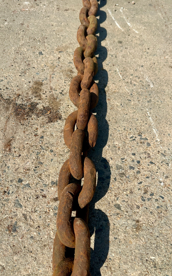 15 Ft of Antique Industrial Steel Chain w/ Cast Iron Clasp