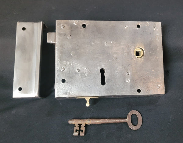 Restored Left Side Rim Lock Set with Keeper & Key 7 1/8" x 5" GS00805