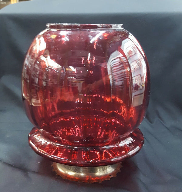 Victorian Cranberry Glass Globe w/ Top Brass Crown 8 1/4" x 7" GS00738
