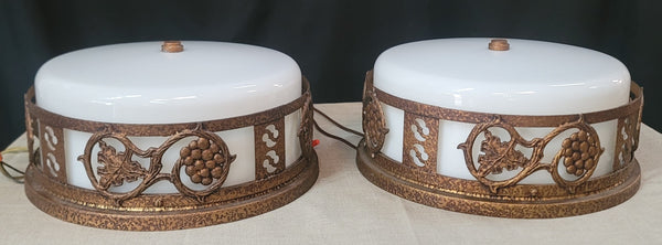 Pair of Flush Mount Ceiling Lights w/ Milk White Shades 13" x 6 1/2" GS010954