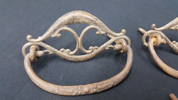 Architectural Salvage Brass Filigree Scroll Design Pull Drawer Handles Set of 8