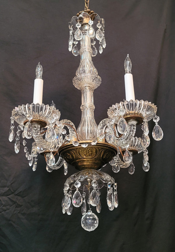 Restored 4 Light Crystal Chandelier w/ Faceted Prism Garland 25" x 19" GS00577