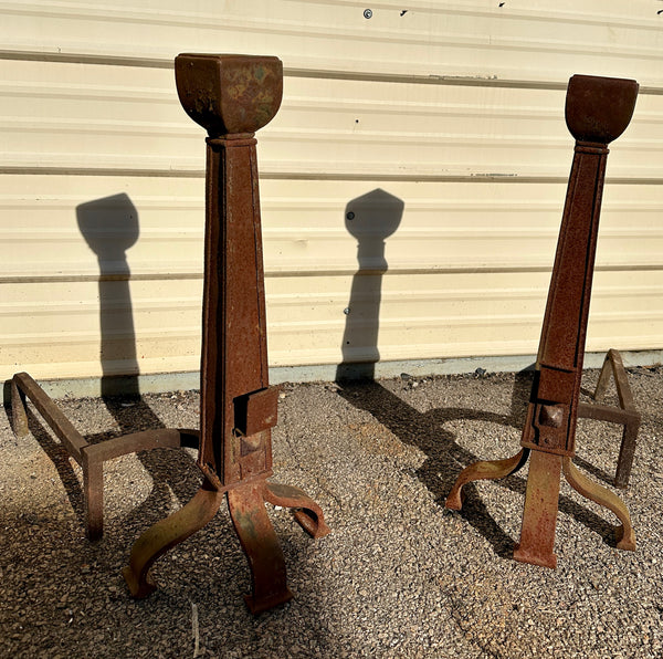 Large Antique Cast Iron Fireplace Andiron Pair GA20527