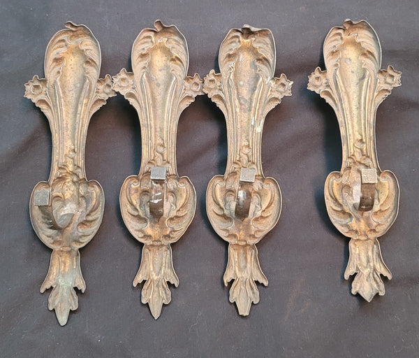 4 Tall Brass Art Nouveau Curtain Drapery Tie Backs 10 1/2" x 3 1/2" GS00644