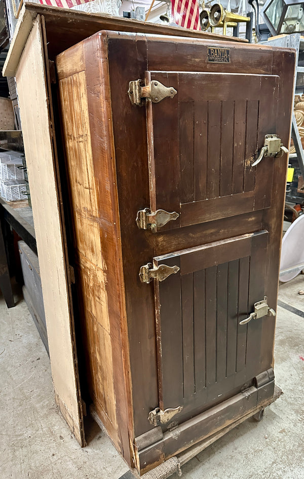 Early 1900s Banta Refrigerator Co. 2-Door Oak Ice Box GA20806