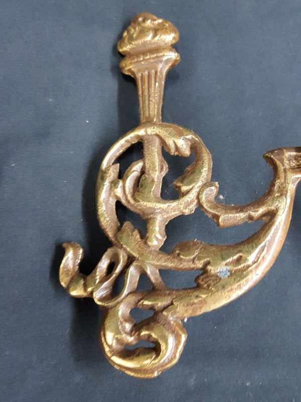 Architectural Salvage Solid Brass Hall Tree Double Hooks Ornate Design Set of 2